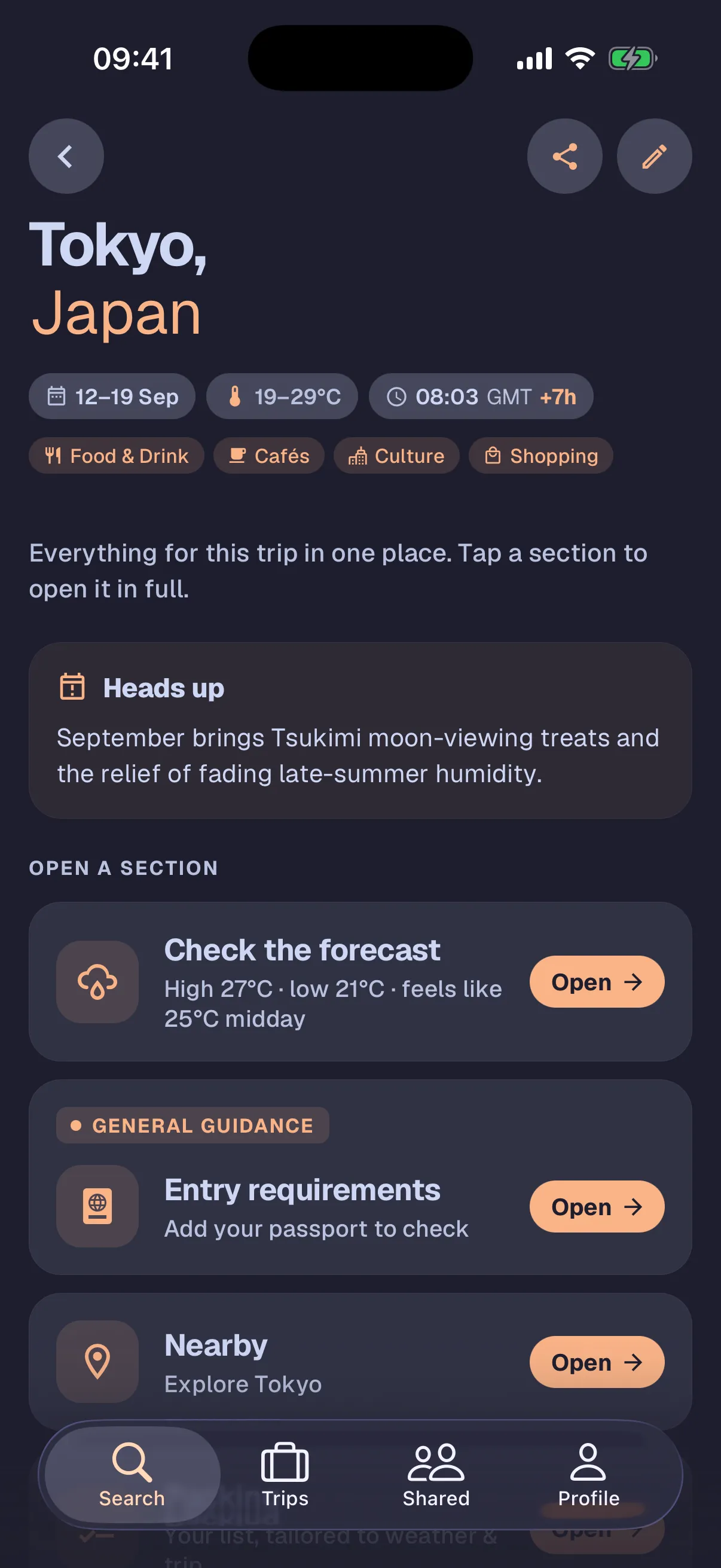 Activity selection screen