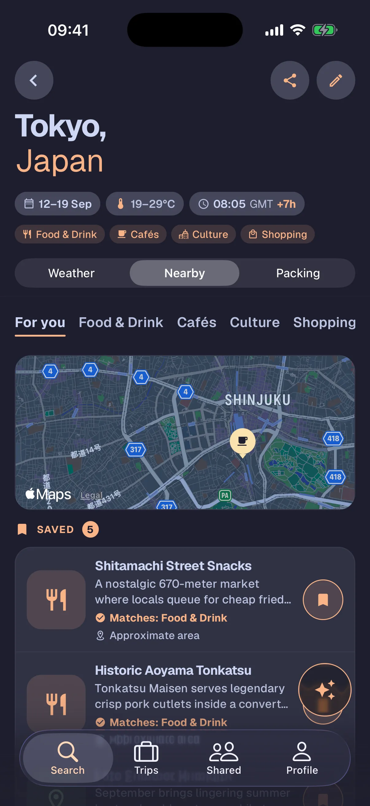 Local tips screen